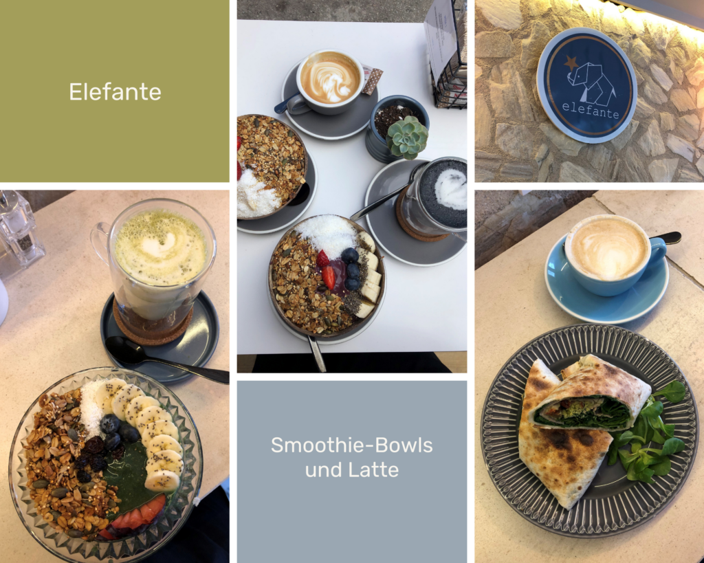 Cafes auf Mallorca, Elefante, Smoothe Bowl, Wraps, Logo, Latte und Café´s